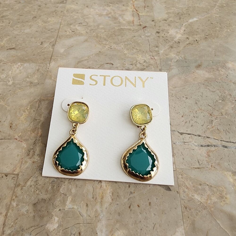 Stony Citrine and Jade-Colored Earrings